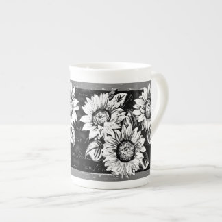 Change the Color Wacky Sunflowers b&w Bone China Mug