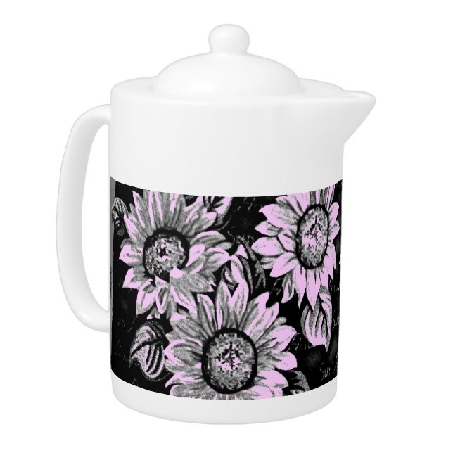 Change the Color Wacky Sunflowers b&w Teapot (Left)