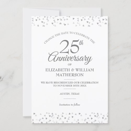 Change the Date 25th Anniversary Silver Hearts  Invitation