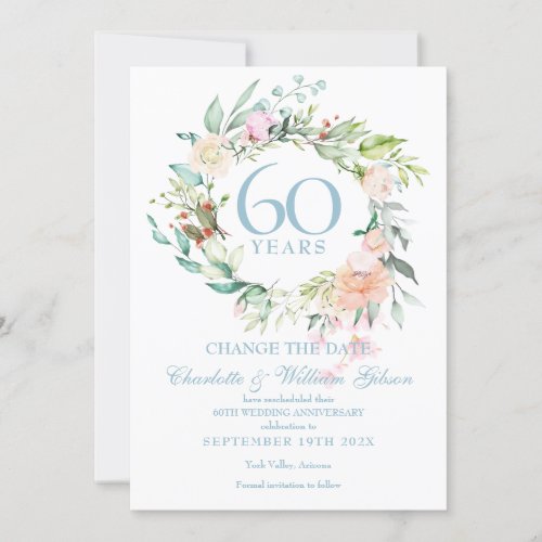 Change the Date 60th Anniversary Roses Garland Invitation