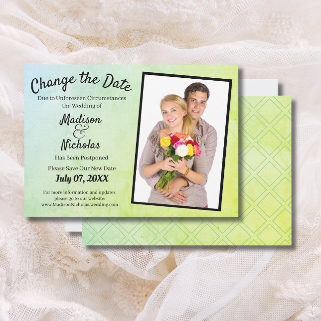 Change the Date Add Photo Wedding Green Parchment Save The Date (Change the Date Add Photo Wedding Green Parchment Save The Date)