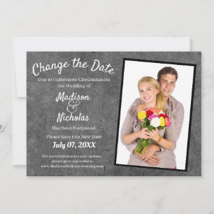 Change the Date Add Photo Wedding Grey Parchment Save The Date