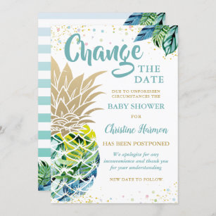 Change The Date Announcement Pineapple Baby Shower