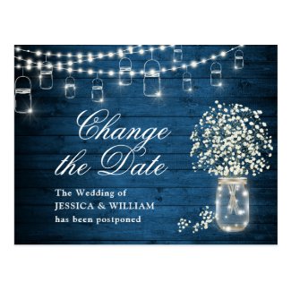 Change the Date Baby's Breath Mason Jar Wedding Postcard