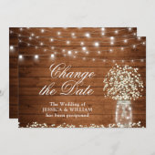 Change the Date Baby's Breath String Lights Rustic Invitation (Front/Back)