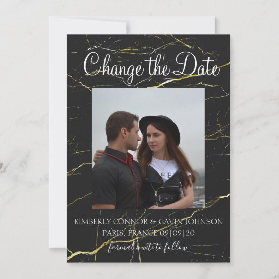 Change the Date Black and Gold Marble Save The Date