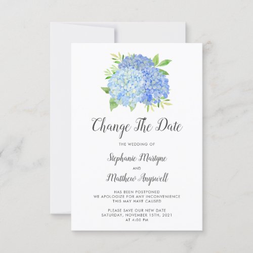 Change The Date Blue Hydrangea Wedding Save The Date