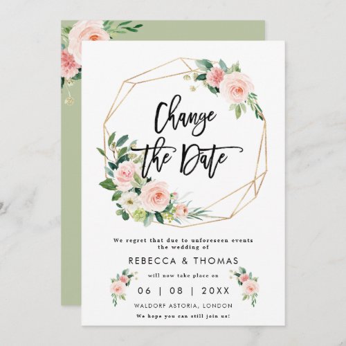 change the date boho floals wedding invitation