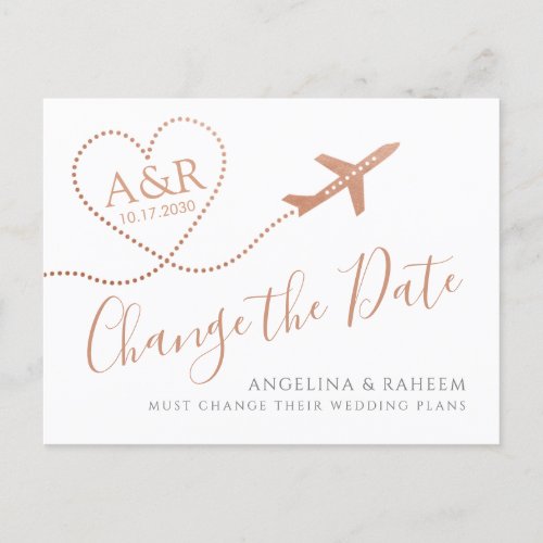 Change the Date Bronze Copper Destination Wedding Announcement Postcard