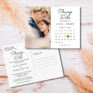 Change the Date Calendar Gold Love Heart Photo Postcard