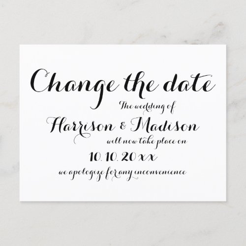 Change the Date Calligraphy Wedding Announcement Postcard