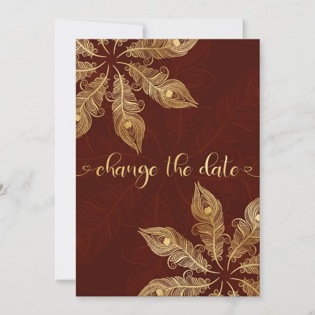 Change the date card with gold peacock feathers (Front)