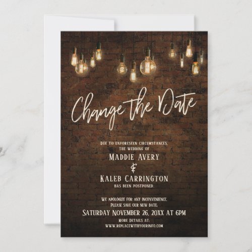 Change the Date Edison Lights Postponed Wedding Invitation
