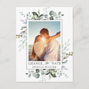 Change the Date Elegant Eucalyptus PHOTO Wedding Postcard