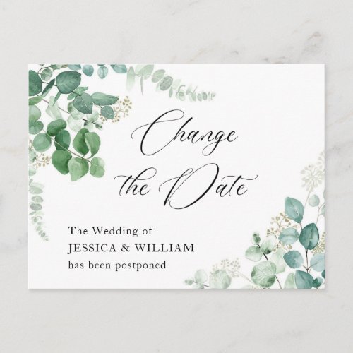 Change the Date Elegant Eucalyptus Wedding Postcard