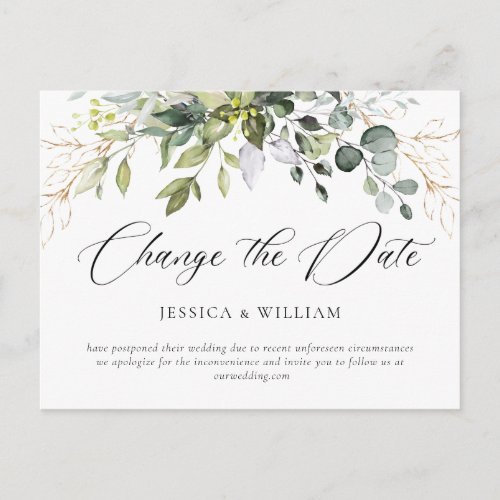 Change the Date Elegant Eucalyptus Wedding Postcard