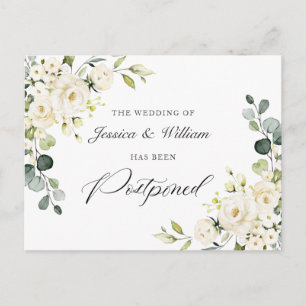 Change the Date Elegant Eucalyptus White Roses Postcard