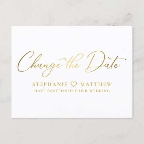 Change the Date Elegant Gold Script Announcement Postcard