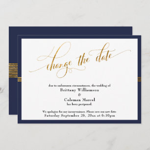 Change the Date Elegant Navy w/ Gold Stripe Card