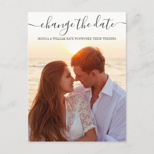 Change the Date Elegant Postponement PHOTO Wedding Postcard