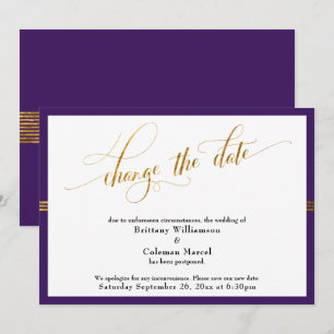 Change the Date Elegant Purple w/ Gold Stripe Card