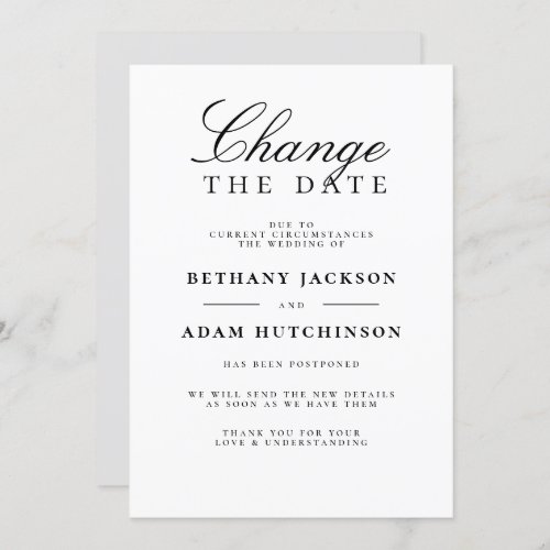 Change The Date Elegant Wedding Announcement