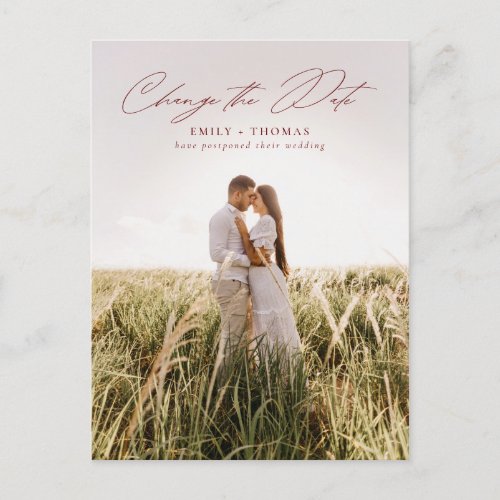 Change The Date Full Photo Wedding Postponement Announcement Postcard