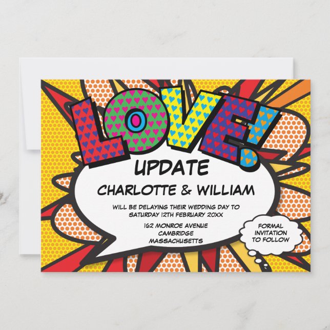 Change the Date Fun Modern Comic Book Save The Date (Front)