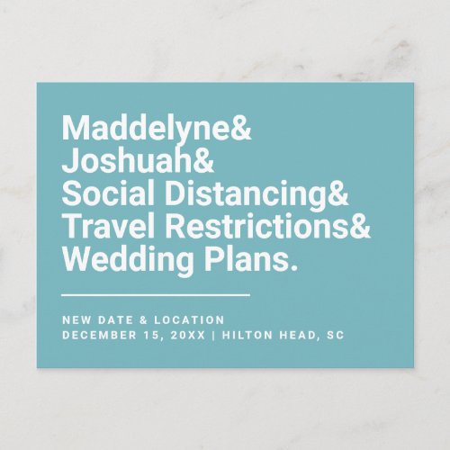 Change the Date Funny Ampersand Turquoise Wedding Postcard