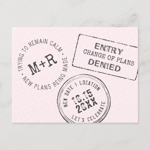 Change the Date Funny Passport Stamp Wedding Announcement Postcard