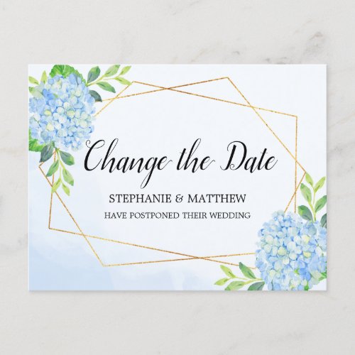 Change The Date Geometric Hydrangea Wedding Announcement Postcard