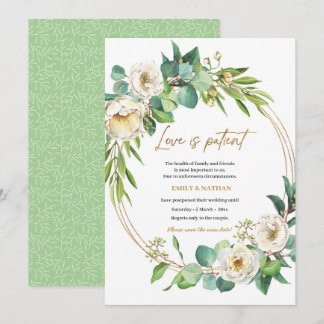 Change the date Gold and White floral Invitation