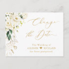 Change the Date Gold Script Green and White Floral