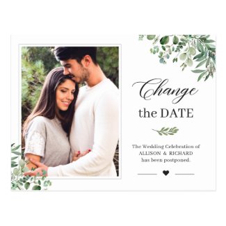 Change the Date Greenery Eucalyptus Leaves Photo Postcard