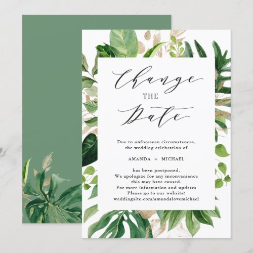 Change the Date Greenery Tropical Palm Leaves Invitation