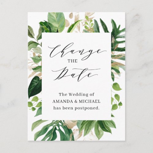 Change the Date Greenery Tropical Palm Leaves Postcard