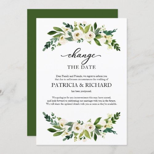 Change The Date Greenery Wedding Postponement Invitation