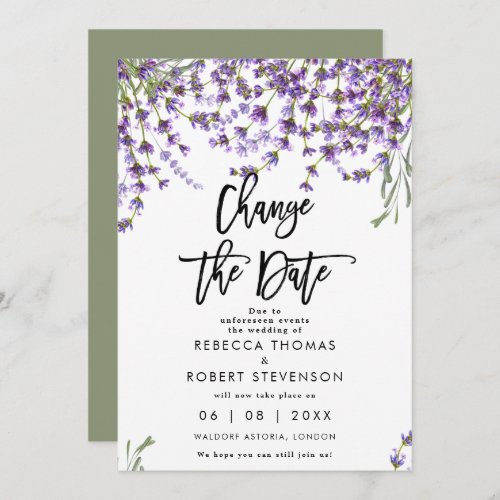 change the date lavender wedding invitation
