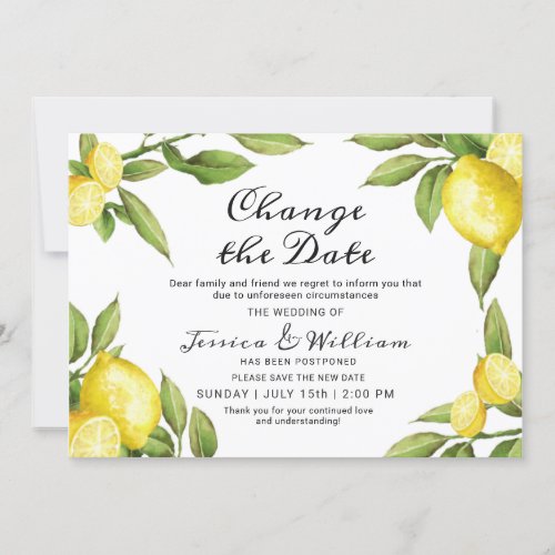 Change the Date Lemons Greenery Postponed Invitation