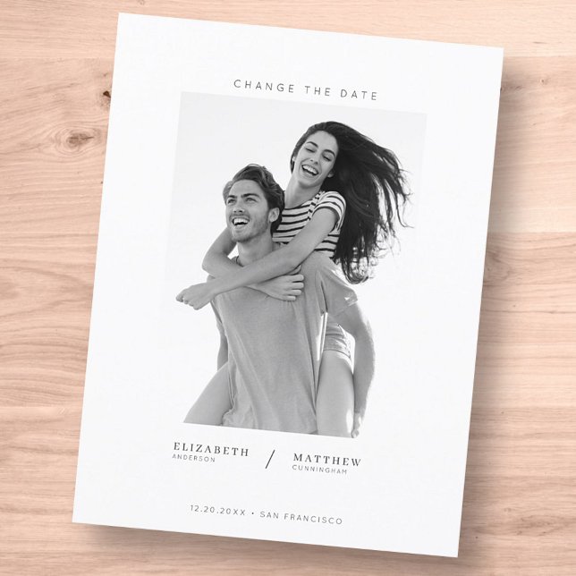 Change The Date Minimalist Custom Photo Wedding Announcement Postcard (Creator Uploaded)