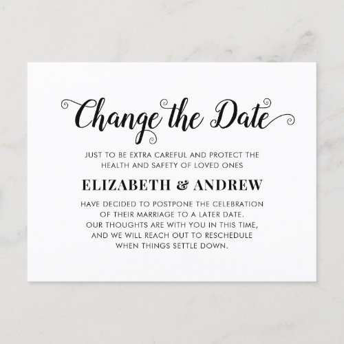 Change the Date Minimalist Modern Calligraphy Announcement Postcard