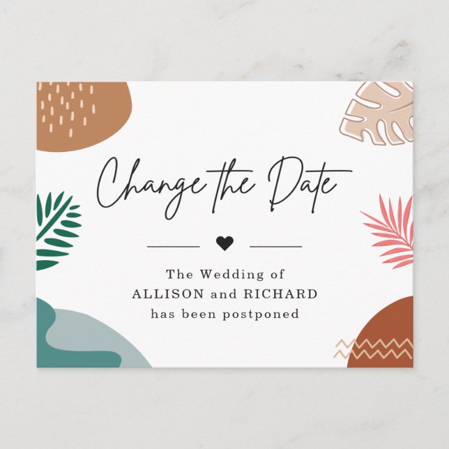 Change the Date Modern Abstract Tropical Postponed Postcard (Front)
