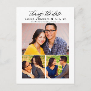 Change the Date Modern Black Script Photo Collage Announcement Postcard