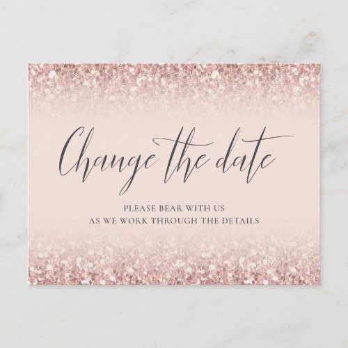 Change The Date Modern Calligraphy Pink Glitter Postcard