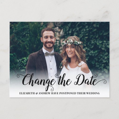 Change the Date Modern Calligraphy Script Photo Announcement Postcard