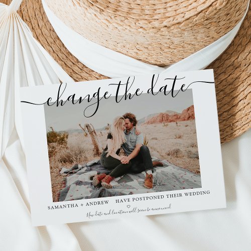 Change the date modern chic typography photo announcement postcard