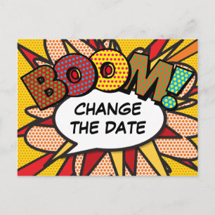Change The Date Modern Fun Comic Book Announcement Postcard