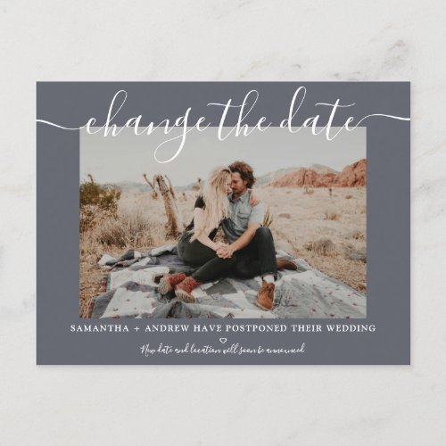 Change the date modern gray typography photo announcement postcard