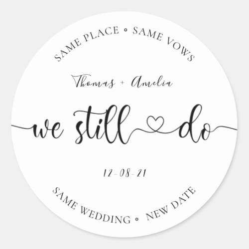 change the date modern heart calligraphy wedding classic round sticker