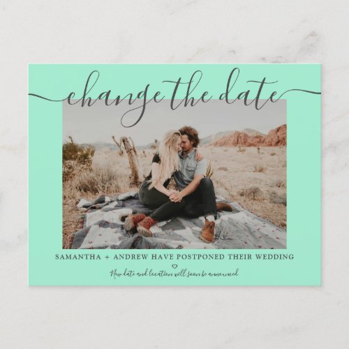 Change the date modern mint typography photo announcement postcard